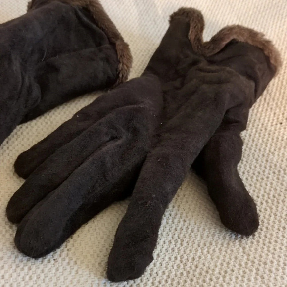 Suede leather gloves in dark brown 6 - Picture 1 of 4